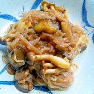 糸こんにゃくde茄子としめじのミートスパ風